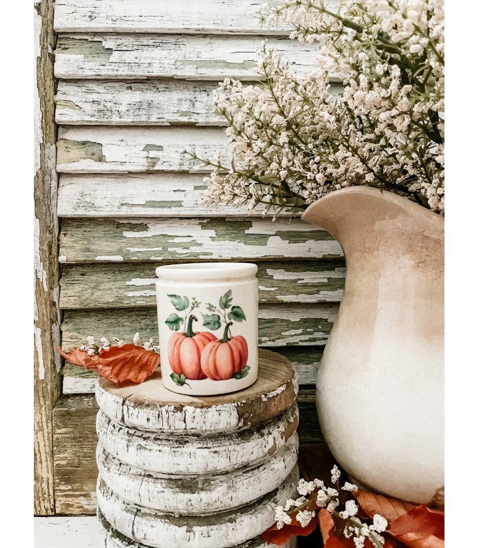 Antique Ironstone 4oz. Crock w/ Pair of Pumpkins transfer - FALL 
